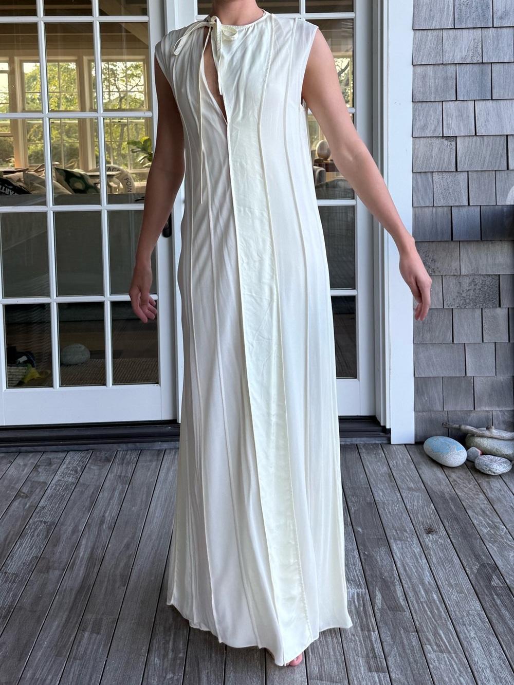 Jil Sander Cream Sleeveless Maxi Dress with Front Slit
